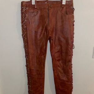 Mens Leather Bikers Cowboy Lacing Pant Native Racers Waist 38